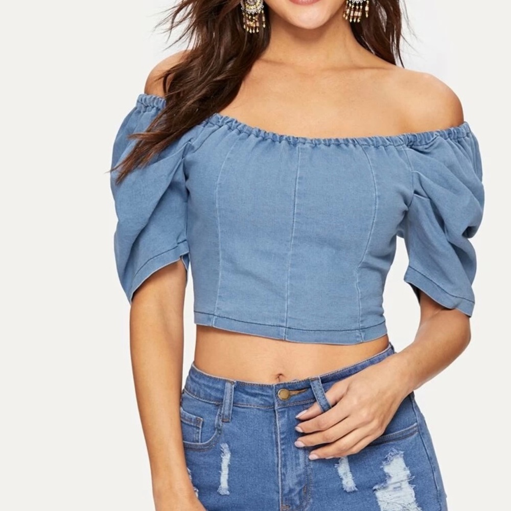 Crop Puff Denim Top